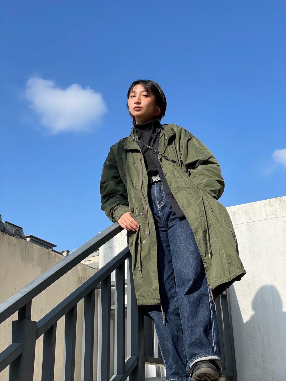 「休日スタイル、冬コーデ、秋冬コーデ、低身長女子」｜「coenのアイテム（ミリタリージャケット、グリーン系）」を使った、sakanayuyuさん（レディース・150cm）の冬コーディネートの1枚目の写真