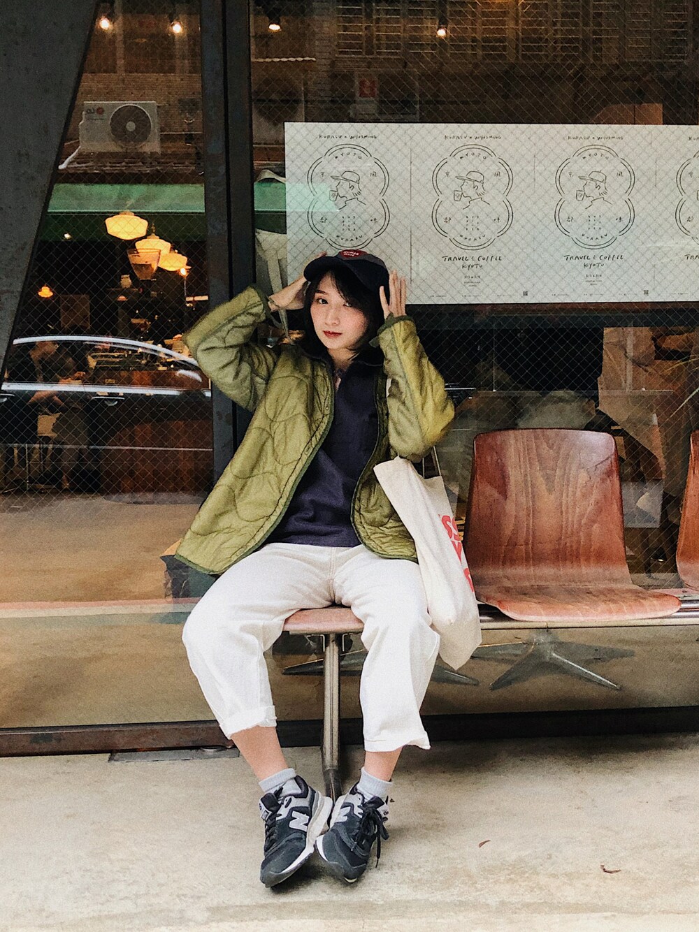 「ootd、街頭穿搭、球鞋、休閒、古着MIX」｜「HUMAN MADEのアイテム（キャップ、ブルー系）」を使った、sakanayuyuさん（レディース・150cm）の冬コーディネートの1枚目の写真