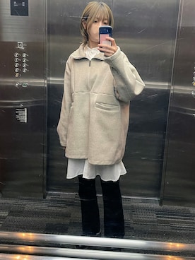 「JEANASIS（ジーナシス）のヌバックライクフレアパンツ/162217（その他パンツ）」を使った、ariesさん（レディース・161cm）の冬コーディネート