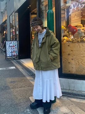 「アイテム（ミリタリージャケット）」を使った、chruuさん（レディース・153cm）の冬コーディネート