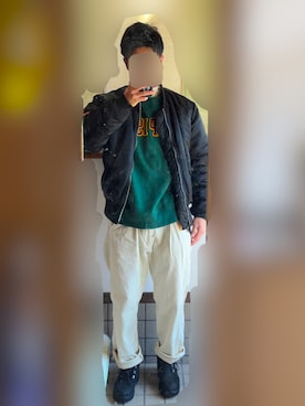 「GAP（ギャップ）のアイテム（スウェット、グリーン系）」を使った、ぶっきーさん（メンズ）の冬コーディネート