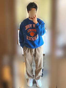 「JERZEES（ジャージーズ）のアイテム（スウェット）」を使った、ぶっきーさん（メンズ・173cm）の春コーディネート