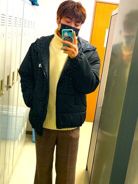 「GU（ジーユー）のアイテム（ニット/セーター、ホワイト系）」を使った、yasu2831さん（メンズ・172cm）の冬コーディネート