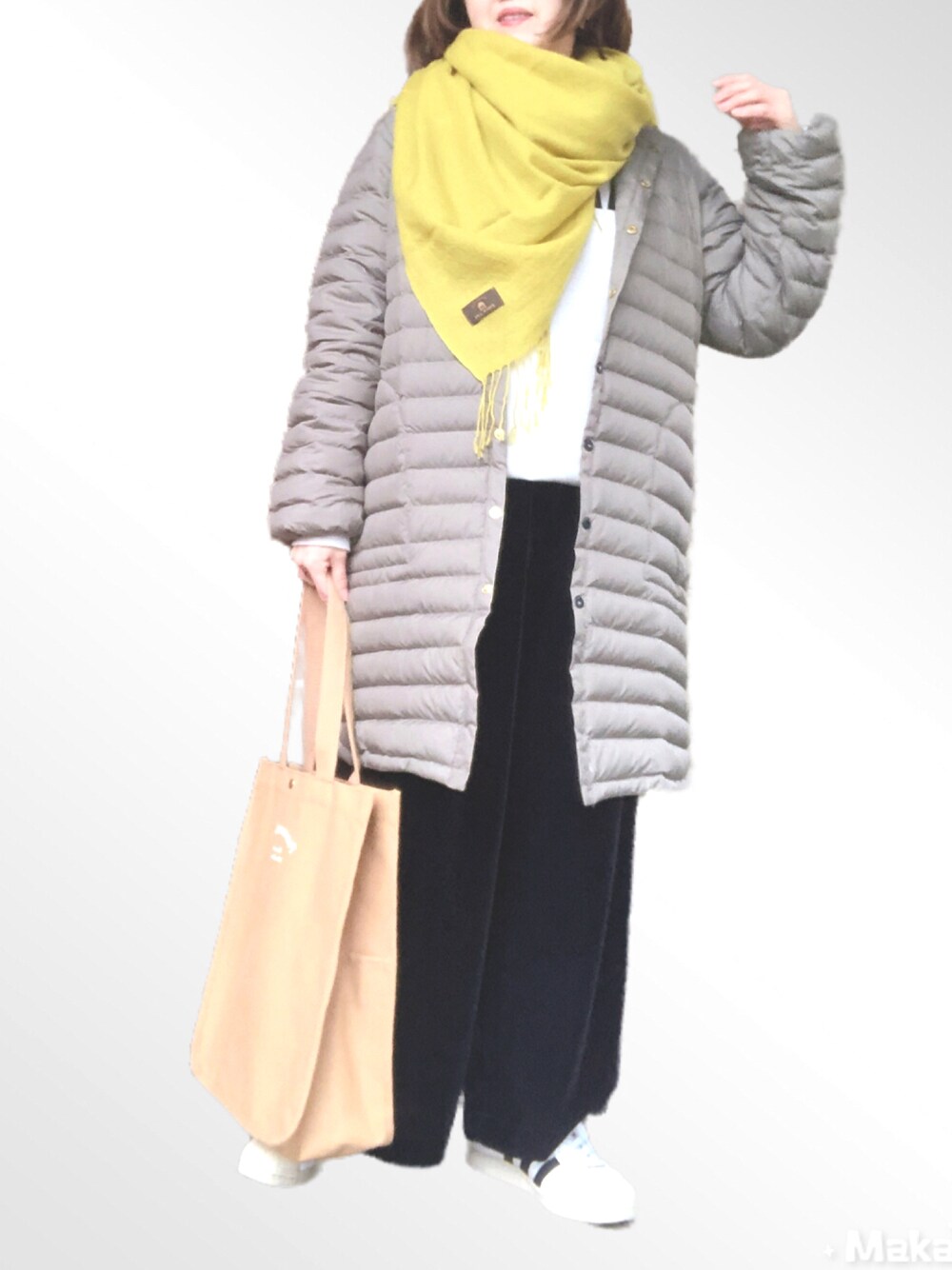 「大人カジュアル、低身長、Traditional Weatherwear、adidas、冬コーデ、ストール、UNIQLO」｜「UNIQLOのアイテム（パンツ、ブルー系）」を使った、wondafullさん（レディース・151cm）の冬コーディネートの1枚目の写真