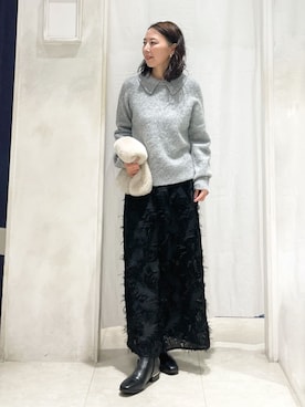 「アイテム（ストール/ショール、ベージュ系）」を使った、thshcさん（レディース・154cm）の冬コーディネート