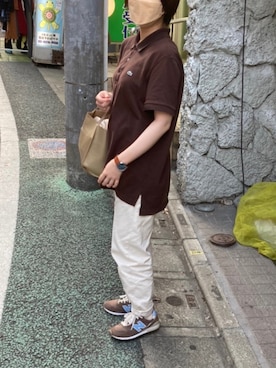 「アイテム（ポロシャツ、ブラウン系）」を使った、nanamarrooonさん（レディース・151cm）の春コーディネート