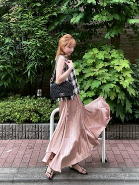 「ギンガムチェック」｜「アイテム（スカート、ピンク系）」を使った、ᴿᴵᴱさん（レディース・161cm）の夏コーディネート