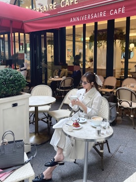 「カフェ」｜「アイテム（シャツワンピース）」を使った、ᴿᴵᴱさん（レディース・161cm）の夏コーディネート