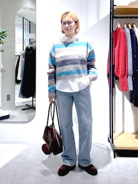 「FREE'S MART（フリーズマート）の◆マルチボーダー短丈ニット（ニット/セーター）」を使った、aaii18さん（レディース・162cm）の秋コーディネート