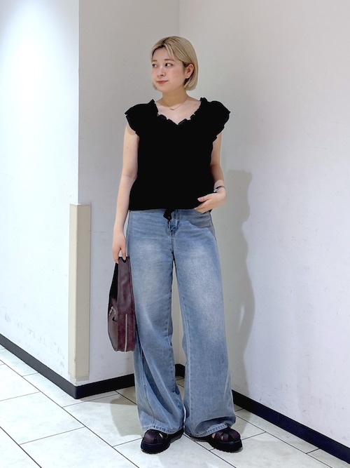 3サイズ展開XS-L】サイドパネルヴィンテージライクワイドデニム