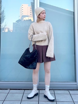 「キュロット」｜「アイテム（ブラウン系）」を使った、aaii18さん（レディース・162cm）の冬コーディネート