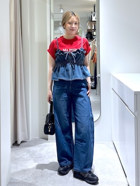 「FREE'S MART（フリーズマート）の◆フレンチロゴプリントＴシャツ（T恤/上装、レッド系）」を使った、aaii18さん（レディース・162cm）の夏コーディネート