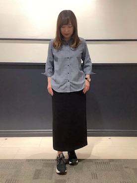 「TOKYO SHIRTS（トウキョウシャツ）の【Pitta Re:)】ふわっとガーゼシャツ レギュラーシルエット 七分袖 綿100% レディース カジュアルシャツ（シャツ/ブラウス、ブルー系）」を使った、BRICK HOUSE by Tokyo Shirts 幕張新都心イオンモール店さん（レディース・152cm）の春コーディネート