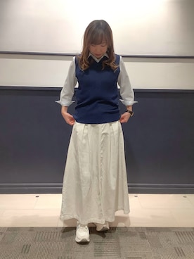 「TOKYO SHIRTS（トウキョウシャツ）のアイテム（ベスト）」を使った、BRICK HOUSE by Tokyo Shirts 幕張新都心イオンモール店さん（レディース・152cm）の春コーディネート