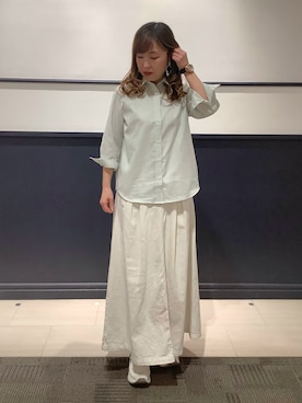 「TOKYO SHIRTS（トウキョウシャツ）の【Pitta Re:)】ふわっとガーゼシャツ レギュラーシルエット 七分袖 綿100% レディース カジュアルシャツ（シャツ/ブラウス、グリーン系）」を使った、BRICK HOUSE by Tokyo Shirts 幕張新都心イオンモール店さん（レディース・152cm）の春コーディネート
