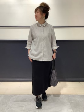 「TOKYO SHIRTS（トウキョウシャツ）の【Pitta Re:)】ふわっとガーゼシャツ レギュラーシルエット 七分袖 綿100% レディース カジュアルシャツ（シャツ/ブラウス、ベージュ系）」を使った、BRICK HOUSE by Tokyo Shirts 幕張新都心イオンモール店さん（レディース・152cm）の春コーディネート