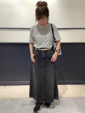 「TOKYO SHIRTS（トウキョウシャツ）の半袖ポロシャツ レディース（ビジネスシャツ、グレー系）」を使った、BRICK HOUSE by Tokyo Shirts 幕張新都心イオンモール店さん（レディース・152cm）の春コーディネート