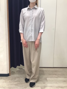「TOKYO SHIRTS（トウキョウシャツ）の【Pitta Re:)】ふわっとガーゼシャツ レギュラーシルエット 七分袖 綿100% レディース カジュアルシャツ（シャツ/ブラウス、ベージュ系）」を使った、BRICK HOUSE by Tokyo Shirts ナゴヤドーム前イオンモール店さん（レディース・165cm）の春コーディネート
