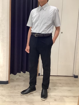 「TOKYO SHIRTS（トウキョウシャツ）の形態安定ノンアイロン ボタンダウン 半袖ストレッチビジネスワイシャツ（ビジネスシャツ、グレー系）」を使った、BRICK HOUSE by Tokyo Shirts ナゴヤドーム前イオンモール店さん（メンズ・167cm）の夏コーディネート