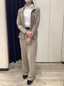 「TOKYO SHIRTS（トウキョウシャツ）のスタンドヘンリーネック カーディガン（カーディガン/ボレロ、ブラウン系）」を使った、BRICK HOUSE by Tokyo Shirts ナゴヤドーム前イオンモール店さん（レディース・165cm）の春コーディネート