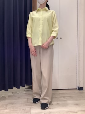 「TOKYO SHIRTS（トウキョウシャツ）の【Pitta Re:)】ふわっとガーゼシャツ レギュラーシルエット 七分袖 綿100% レディース カジュアルシャツ（シャツ/ブラウス、イエロー系）」を使った、BRICK HOUSE by Tokyo Shirts ナゴヤドーム前イオンモール店さん（レディース・165cm）の春コーディネート