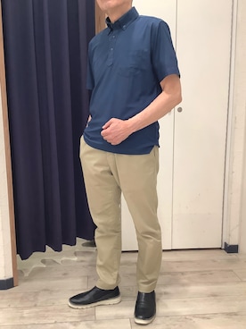 「TOKYO SHIRTS（トウキョウシャツ）のビズポロ コンフォートドライ 半袖ポロシャツ（ポロシャツ、ブルー系）」を使った、BRICK HOUSE by Tokyo Shirts ナゴヤドーム前イオンモール店さん（レディース・165cm）の春コーディネート