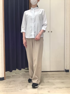「TOKYO SHIRTS（トウキョウシャツ）の【Pitta Re:)】ふわっとガーゼシャツ レギュラーシルエット 七分袖 綿100% レディース カジュアルシャツ（シャツ/ブラウス、ブルー系）」を使った、BRICK HOUSE by Tokyo Shirts ナゴヤドーム前イオンモール店さん（レディース・165cm）の春コーディネート