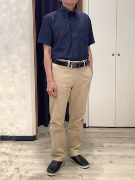 「TOKYO SHIRTS（トウキョウシャツ）の【吸水速乾】【COFREX】 形態安定ノンアイロン ボタンダウン 半袖ビジネスワイシャツ（ビジネスシャツ、ブルー系）」を使った、BRICK HOUSE by Tokyo Shirts ナゴヤドーム前イオンモール店さん（メンズ・167cm）の夏コーディネート