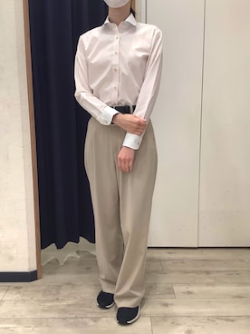 「TOKYO SHIRTS（トウキョウシャツ）の形態安定ノンアイロン ラウンド 長袖ビジネスワイシャツ（ビジネスシャツ、オレンジ系）」を使った、BRICK HOUSE by Tokyo Shirts ナゴヤドーム前イオンモール店さん（レディース・165cm）の春コーディネート