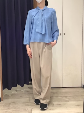 「TOKYO SHIRTS（トウキョウシャツ）のプリントボウタイ 長袖レディースブラウス（シャツ/ブラウス、ブルー系）」を使った、BRICK HOUSE by Tokyo Shirts ナゴヤドーム前イオンモール店さん（メンズ・167cm）の夏コーディネート