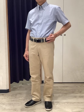 「TOKYO SHIRTS（トウキョウシャツ）の【吸水速乾】 形態安定ノンアイロン ドゥエボットーニ 半袖ビジネスワイシャツ（ビジネスシャツ、ブルー系）」を使った、BRICK HOUSE by Tokyo Shirts ナゴヤドーム前イオンモール店さん（メンズ・167cm）の夏コーディネート