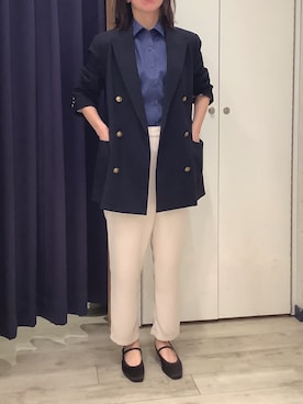 「TOKYO SHIRTS（トウキョウシャツ）の形態安定ノンアイロン ワイド 7分袖ビジネスワイシャツ（ビジネスシャツ、ブルー系）」を使った、BRICK HOUSE by Tokyo Shirts ナゴヤドーム前イオンモール店さん（レディース・165cm）の春コーディネート