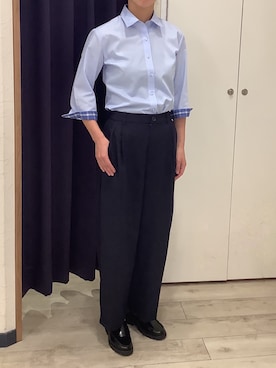 「TOKYO SHIRTS（トウキョウシャツ）の形態安定ノーアイロン レギュラー 7分袖ビジネスワイシャツ（ビジネスシャツ、ブルー系）」を使った、BRICK HOUSE by Tokyo Shirts ナゴヤドーム前イオンモール店さん（メンズ・167cm）の夏コーディネート