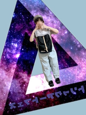 「MERLOT（メルロー）のスクエアラインBIGセーラーカラートップス（Tシャツ/カットソー）」を使った、𝚝𝚎𝚝𝚘さん（レディース・156cm）の夏コーディネート