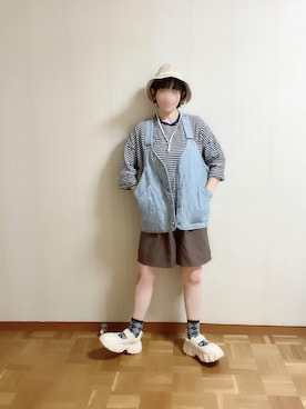 「アイテム（帽子、ベージュ系）」を使った、𝚝𝚎𝚝𝚘さん（レディース・156cm）の夏コーディネート