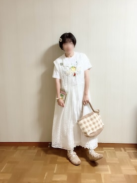 チュール刺繍前後2WAYノースリワンピースを使った人気ファッション