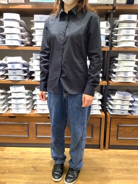 「アイテム（ビジネスシャツ、ブラック系）」を使った、BRICK HOUSE by Tokyo Shirts 大分アミュプラザ店さん（レディース・152cm）の秋コーディネート