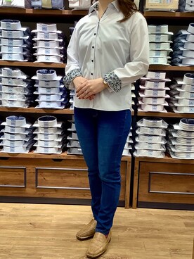 「アイテム（ビジネスシャツ）」を使った、BRICK HOUSE by Tokyo Shirts 大分アミュプラザ店さん（レディース・160cm）の春コーディネート