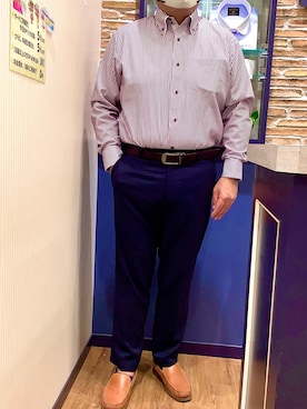 「アイテム（ビジネスシャツ、レッド系）」を使った、BRICK HOUSE by Tokyo Shirts 大分アミュプラザ店さん（メンズ・169cm）の秋コーディネート