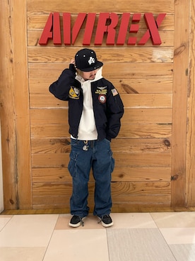 「NEWERA」｜「アイテム（MA-1）」を使った、TOMさん（メンズ・161cm）の冬コーディネート