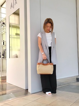 「armaniexchange」｜「アイテム（スラックス）」を使った、yk_naeさん（レディース・153cm）の夏コーディネート