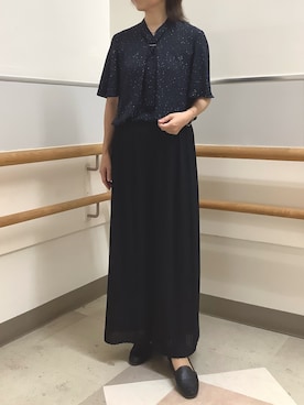 「TOKYO SHIRTS（トウキョウシャツ）の接触冷感 ジョーゼット ボウタイ ブラウス 半袖（シャツ/ブラウス、ブルー系）」を使った、BRICK HOUSE by Tokyo Shirts 秋田イオンモール店さん（レディース・165cm）の夏コーディネート