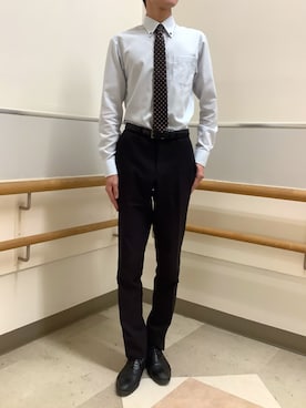 「TOKYO SHIRTS（トウキョウシャツ）のナロータイ（ネクタイ、ブラウン系）」を使った、BRICK HOUSE by Tokyo Shirts 秋田イオンモール店さん（レディース・165cm）の春コーディネート