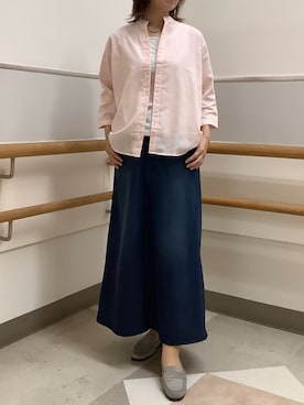 「TOKYO SHIRTS（トウキョウシャツ）の【Pitta Re:)】ふわっとガーゼシャツ オーバーシルエット 七分袖 綿100% レディース カジュアルシャツ（シャツ/ブラウス、オレンジ系）」を使った、BRICK HOUSE by Tokyo Shirts 秋田イオンモール店さん（レディース・165cm）の夏コーディネート