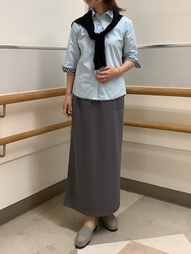 「TOKYO SHIRTS（トウキョウシャツ）の【透け防止】 形態安定ノンアイロン レギュラー 7分袖ビジネスワイシャツ（ビジネスシャツ、グリーン系）」を使った、BRICK HOUSE by Tokyo Shirts 秋田イオンモール店さん（レディース・165cm）の夏コーディネート