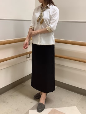 「TOKYO SHIRTS（トウキョウシャツ）の【透け防止】 形態安定ノンアイロン ワイド 7分袖ビジネスワイシャツ（ビジネスシャツ、オレンジ系）」を使った、BRICK HOUSE by Tokyo Shirts 秋田イオンモール店さん（レディース・165cm）の夏コーディネート