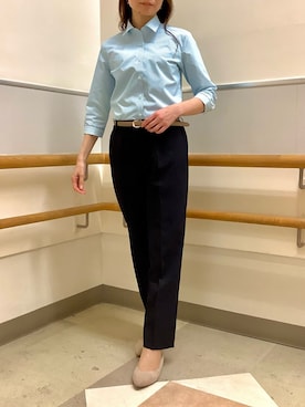 「TOKYO SHIRTS（トウキョウシャツ）の形態安定ノンアイロン レギュラー 7分袖ビジネスワイシャツ（ビジネスシャツ、グリーン系）」を使った、BRICK HOUSE by Tokyo Shirts 秋田イオンモール店さん（レディース・165cm）の春コーディネート