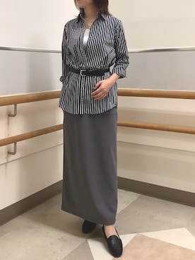 「TOKYO SHIRTS（トウキョウシャツ）のカジュアルシャツ オーバーシャツ 長袖 レディース（シャツ/ブラウス、グレー系）」を使った、BRICK HOUSE by Tokyo Shirts 秋田イオンモール店さん（レディース・165cm）の夏コーディネート