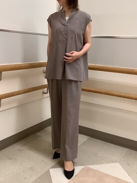 「TOKYO SHIRTS（トウキョウシャツ）のバックプリーツブラウス セットアップ可能（シャツ/ブラウス、ベージュ系）」を使った、BRICK HOUSE by Tokyo Shirts 秋田イオンモール店さん（レディース・165cm）の夏コーディネート