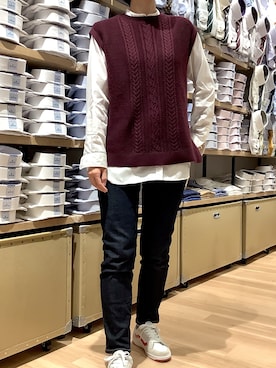 「白シャツ×ニット」｜BRICK HOUSE by Tokyo Shirts 秋田イオンモール店さん（レディース・162cm）の秋コーディネート